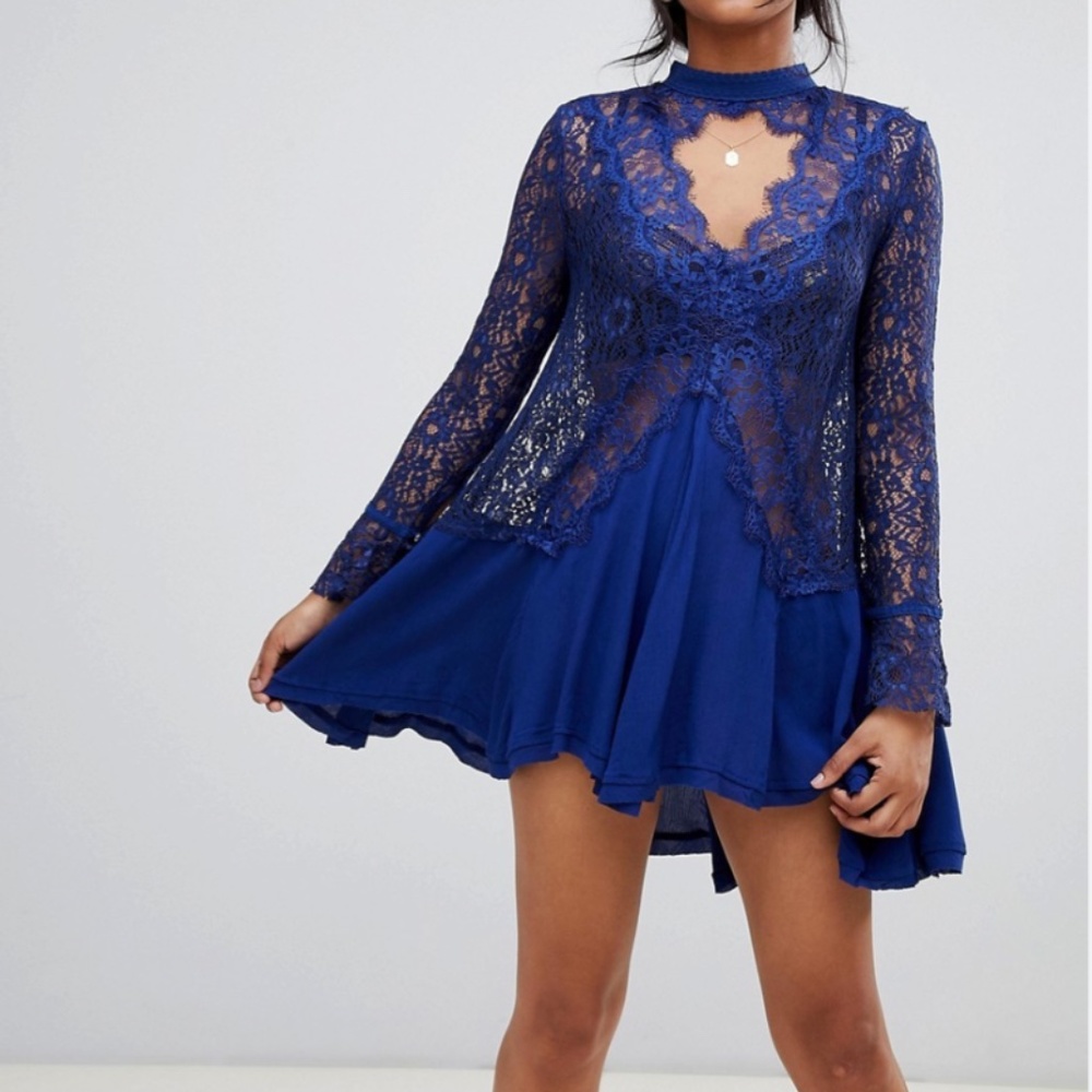 Free People  - Tell Tale Tunic Dress in Navy / Royal Blue - Size XS